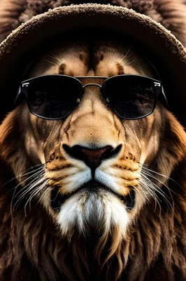 Антропоморфный лев в очках, полосатом…» — создано в Шедевруме