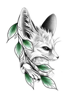 Тату эскиз лиса Фенек эскиз листья tattoo design fox fennec tattoo sketch  leaves | Татуировка с лисой, Татуировки лисы, Татуировка перо
