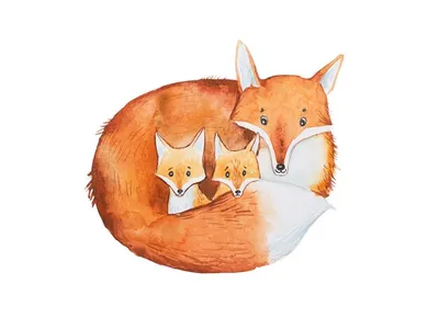 Рисунок милой мамы семейства лис и двух лисят | Премиум Фото
