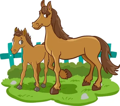 Лошадь и жеребенок мультфильм вектор | Премиум векторы