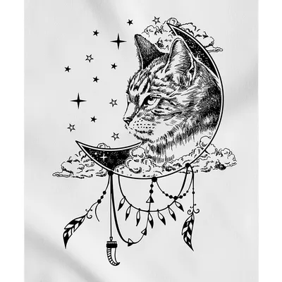 Кот и луна рисунок - 74 фото