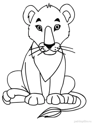 Раскраски Раскраска для детей Дикие животные, Раскраска Раскраски маленький  забавный львенок Дикие животные.