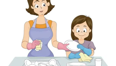 экономка. счастливая красавица азиатка, помогающая маме на кухне мыть посуду  и улыбаться вместе перед камерой Стоковое Изображение - изображение  насчитывающей дом, ткань: 235178545
