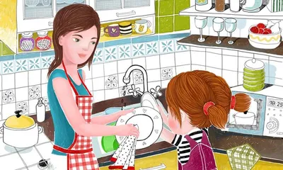 истощенная мать моет посуду, а дочь обнимает ее. сток-видео - Видео  насчитывающей стекло, мать: 220245407