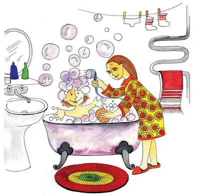 Мама моет ребенка в ванной иллюстрация вектора. иллюстрации насчитывающей  браслетов - 203635609