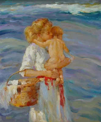 Рисунок, девушка с ребенком на руках | Пикабу