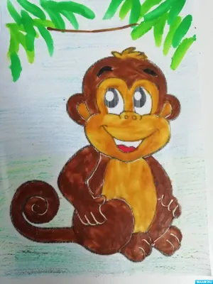 Симпатичная маленькая обезьянка висит на ветке дерева, качается и машет  лапой. цветная плоская векторная иллюстрация улыбающегося и играющего  животного персонажа на белом фоне. | Премиум векторы