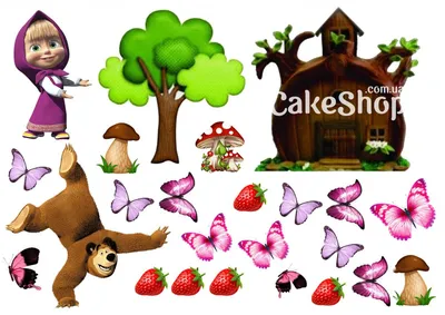 Съедобная Вафельная сахарная картинка на торт Маша и Медведь 017.  Вафельная, Сахарная бумага, Для меренги, Шокотрансферная бумага.