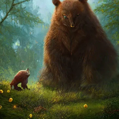 Медведь собирает грибы в лису» — создано в Шедевруме