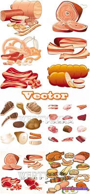 Различные мясные продукты / Meat, meat products, sausage, hot dogs, kebabs  - vector » Чудо Шаблоны Фотошопа