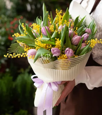 Мини букет тюльпанов и мимозы | доставка по Москве и области