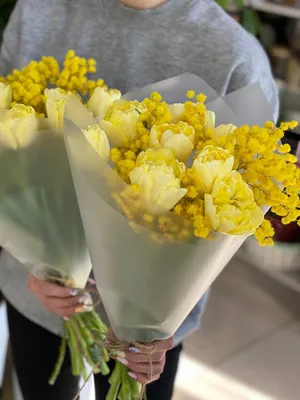 Букет с тюльпанами, мимозой и гиацинтами купить в Краснодаре недорого -  доставка 24 часа
