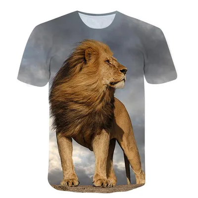 Купить Модные крутые стильные футболки с рисунком льва, мужские летние  повседневные интересные футболки с 3D принтом, индивидуальная трендовая  футболка в стиле хип-хоп | Joom