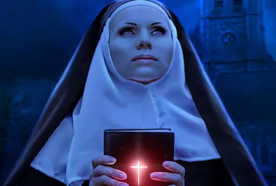 Молодая Монахиня Библией Белом Фоне стоковое фото ©serezniy 505825150