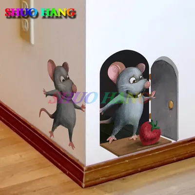 Маленькая мышь, настенные Стикеры, мультяшная мышь, Настенная Наклейка для  чтения, украшение для детской комнаты, креативные съемные смешные наклейки  с крысами | AliExpress