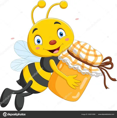 Векторная иллюстрация мультяшной пчелы, держащей банку меда | Honey bee  sticker, Bee pictures, Bee sticker
