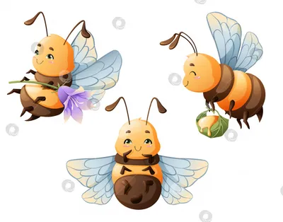 Мультяшная иллюстрация с пчелой. Пчела и цветок. Векторная иллюстрация.  Stock Vector | Adobe Stock