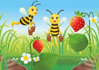 Мультяшные пчелы сидят на красивом …» — создано в Шедевруме