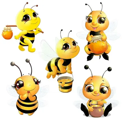Симпатичный Набор С Пчелами Вектор Изолирует На Белом Фоне В Мультяшном  Плоском Стиле — стоковая векторная графика и другие изображения на тему  Пчела - iStock