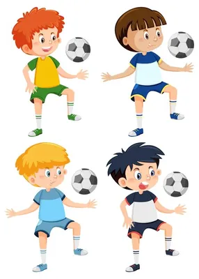 Мультяшный маленький мальчик играет в футбол | Премиум векторы