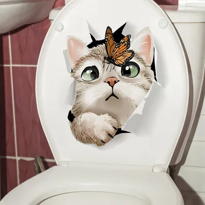 Купить Наклейка на унитаз, креативные настенные наклейки с изображением  кота, мультяшные наклейки, водонепроницаемая наклейка на сиденье для  унитаза для ванной комнаты | Joom