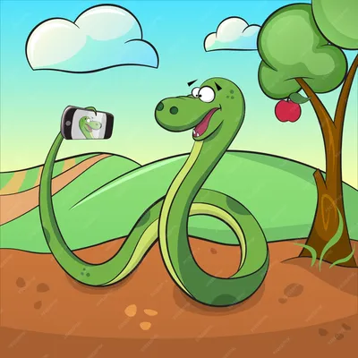 Мультяшная забавная змея на пне | Премиум векторы