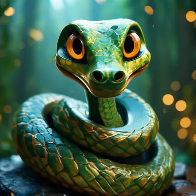Мультяшная 3D змея Дед Мороз , …» — создано в Шедевруме