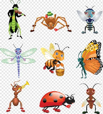 летучие и ползучие милые мультяшные насекомые векторный рисунок для  счастливых детей Иллюстрация вектора - иллюстрации насчитывающей насекомое,  плоско: 215098793
