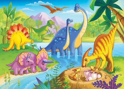 Мультяшный динозавр сидит на траве векторная иллюстрация для детей |  Премиум Фото