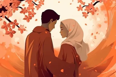 Фото пара влюбленных мусульманская пара в любви иллюстрация | Премиум Фото