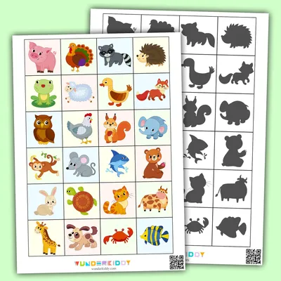 Развивающая игра «Найди тени животных» – распечатать PDF