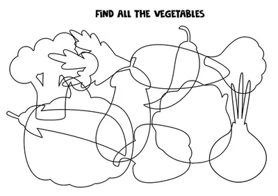 Найдите все наложенные овощи найдите все силуэты логическая головоломка для  детей | Премиум векторы