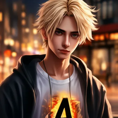 А4 аниме парень блондин в футболке…» — создано в Шедевруме