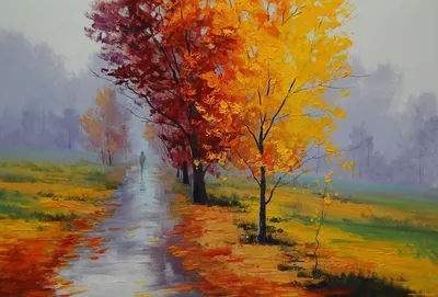 Осень, ручная роспись осеннего пейзажа на окраине горы, Акварельная  живопись, нарисованная, текст png | PNGWing