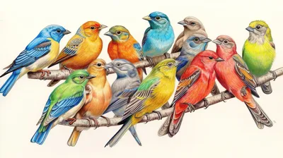 Нарисованные птицы - 77 фото