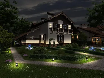 Наружное освещение загородного дома , освещение фасада частного дома в  Астане | EAtechnologys