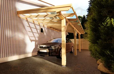 Деревянный односкатный навес к дому для одного автомобиля — купить из дерева  для дачи в Туле