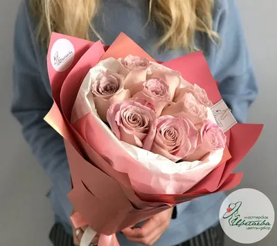 Купить букет из 7 нежно розовых роз - сорт Кимберли, Доставка цветов  Royal-Flowers Днепр