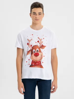 Новогодние футболки для всей семьи с оленями купить в Москве