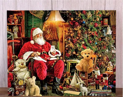 Купить Рождественские новогодние украшения, картина Санта-Клаус, настенный  художественный постер, печать на холсте, картина для гостиной, украшение  для дома | Joom