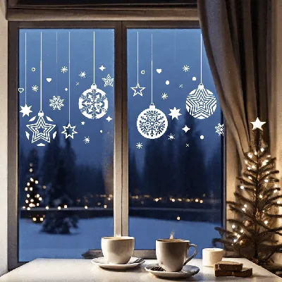 Новогодний декор на окна купить. Новогодние наклейки на окна.