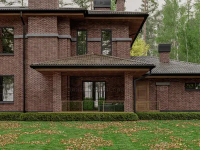 Одноэтажный дом из красного кирпича и красно-коричневого кирпича |  Лесстройпроект