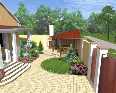 Дизайн двора частного дома Современные дворы [91 фото]