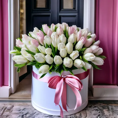 Купить Букет из нежно-розовых тюльпанов model №360 в Новосибирске