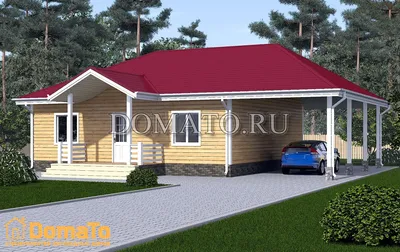 Проект одноэтажного дома с навесом для автомобилей, барбекю на террасе,  сауной и 3 спальнями D6083 | Каталог проектов Домамо
