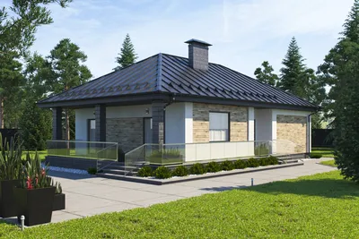 Проект одноэтажного каркасного дома с двускатной крышей D1936 | Каталог  проектов Домамо