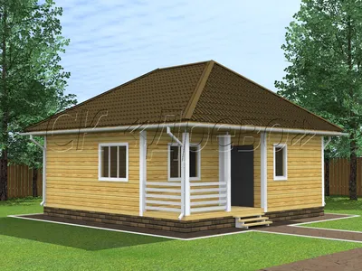 Одноэтажный дом с террасой построим по каркасной технологии под ключ
