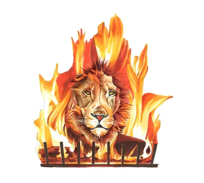 Иллюстрация Огненный лев в стиле компьютерная графика |