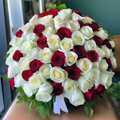 Заказать большой букет белых роз FL-705 купить - хорошая цена на большой букет  белых роз с доставкой - FLORAN.com.ua