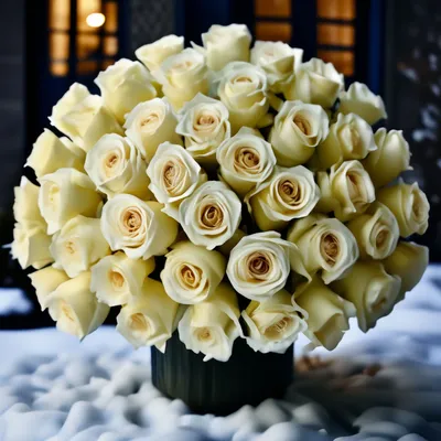 Купить Большой букет из белых роз в шляпной коробке в Киеве, доставка роз  по Украине - Annetflowers